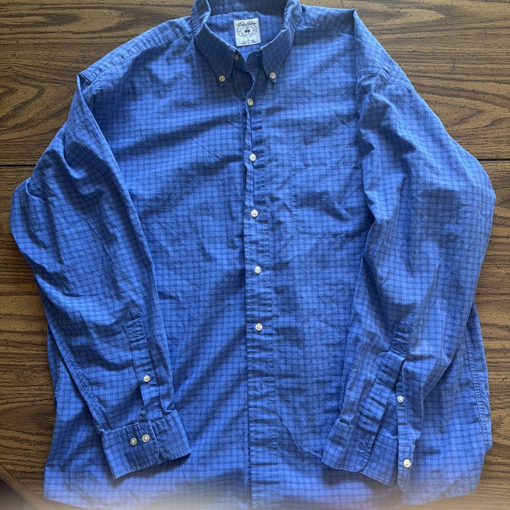 Brooks Brothers Mens Large Blue Plaid Long Sleeve Sport Button Down Shirt